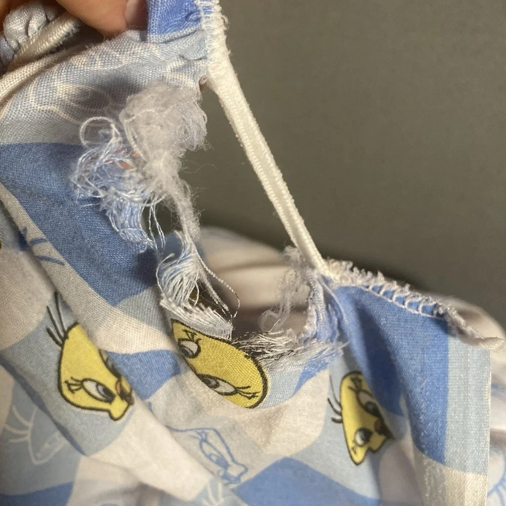90's Vintage Tweety Bird Twin Flat & Fitted Sheet Blue White & Yellow Bibb Co,